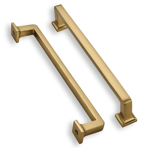 khtumeware 6 Pack Brushed Brass Cabinet Pulls, 8-3/4 Inch(224mm) Hole Centers Cabinet Handles Kitchen Hardware Straight Bar for Cabinets and Drawer Pulls