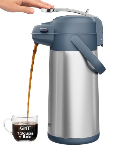 Image of GiNT 3L Airpot Coffee Dispenser with Pump, Insulated Coffee Carafe for Hot Liquids, Stainless Steel Vacuum Insulated Pump Dispenser for Hot /Cold Beverages, Home Office Commercial Outdoor Use(101oz)