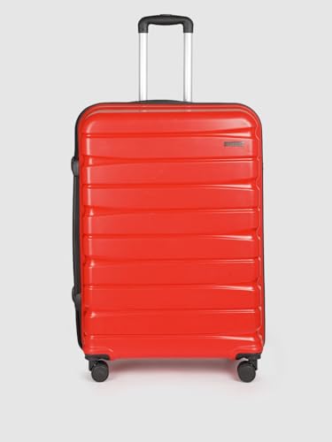 Image of Teakwood Unisex Trolley Bag for Travel, Hard Cabin Trolley Suitcase Bag, Numver Lock System 360 Degree 8 Rotating Wheels | Set of 3 (55, 65, 76 CM, RED)