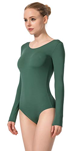 MOLLDAN Women’ s Basic Long Sleeve Ballet Dance Leotard(L,Atrovirens)