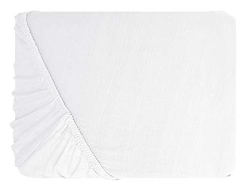 npluseins klassisches Jersey Spannbetttuch - erhältlich in 34 modernen Farben und 6 verschiedenen Größen - 100% Baumwolle, 90-100 x 200 cm, weiß - Image 3