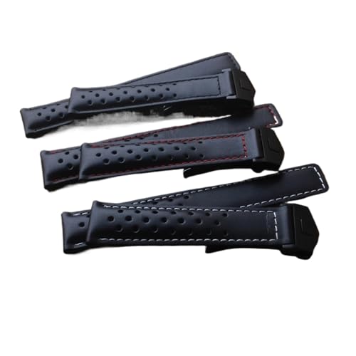 Correa de cuero premium de 20 mm con cierre de acero negro elegante para reloj de pulsera 5