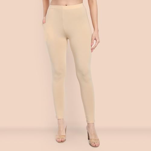 Image of ONE SKY Women Full Length Leggings | Cotton Modal Spandex Blend | High Waist Stretchable & Bio-Washed Fabric | Colour-Lock Technology | Comfortable Leggings for Women
