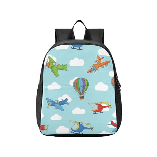 DOMIKING Helicopters Airplane Blue Kids Backpack for Boys Girls Elementary School Kindergarten Backpack for Kids Toddler Bookbag School Bag Age 3-6