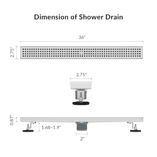 MERRANOX 36 Inch Linear Shower Drain, Brushed 304 Stainless Steel, CUPC Certified Rectangle Floor Drain with Removable Grate and Leveling Feet by MERRANOX - Used condition - Image 6