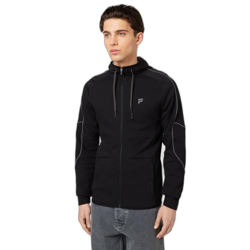 FILA Roviogo Slim Fit-Sudadera con Capucha Chaqueta Deportiva, Negro, Large para Hombre