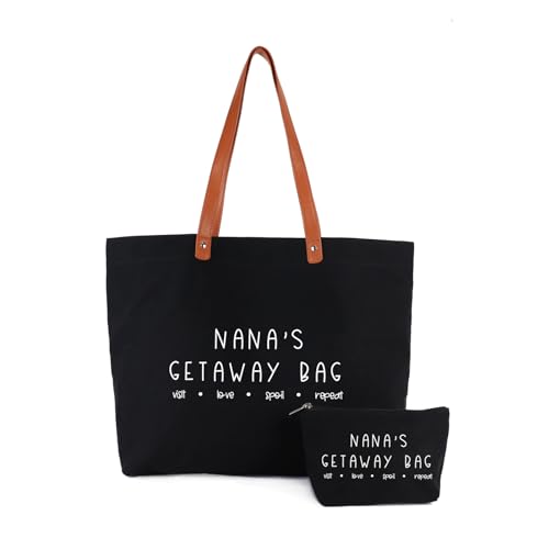 Lamyba Nana Gifts, Nana Tote Bag, Nana Birthday Gifts, Nana's Getaway Bag with Makeup Bag and Zipper,Black