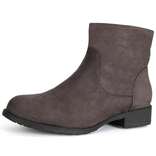 Xelay Ladies Flat Ankle Boots Zip Up Chelsea Womens Winter Boots Shoes Faux Suede UK Size (Grey Suede, UK Footwear Size System, Adult, Women, Numeric, Medium, 6)