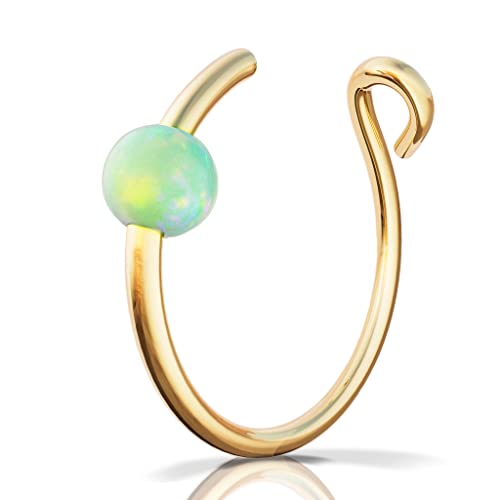 Gold Clip on Nose Ring - Handmade 14k Gold Fake Nose Ring with a 2mm Green Opal - Hypoallergenic 7mm Thin 24 Guage Gold Faux Piercing Hoop