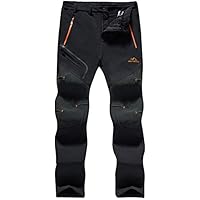 TACVASEN Winter Trousers - Men's Softshell Waterproof Thermal Fleece Hiking Pants, Thick - Black, 34