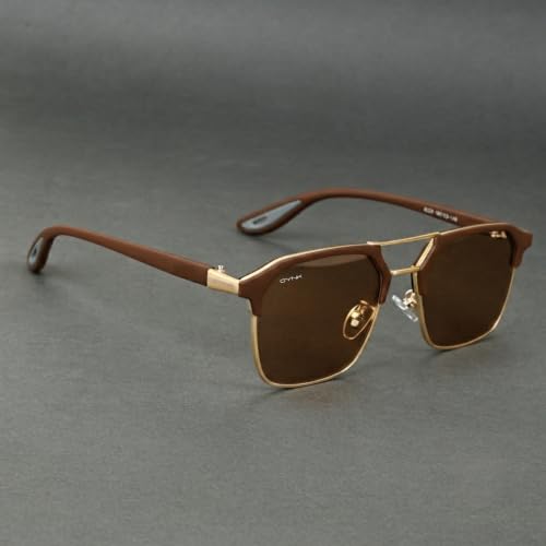 Image of GYNK Square Frame Sunglasses for Men | Premium Metal Frame Sunglasses | Fashion Eyewear for Driving, Travel, Riding, Outdoor Activities, Beach & Daily Wear
