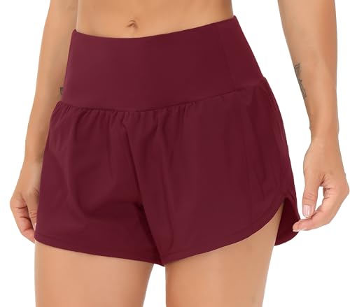 Image of THE GYM PEOPLE Womens High Waisted Running Shorts Quick Dry Athletic Workout Shorts with Mesh Liner Zipper Pockets