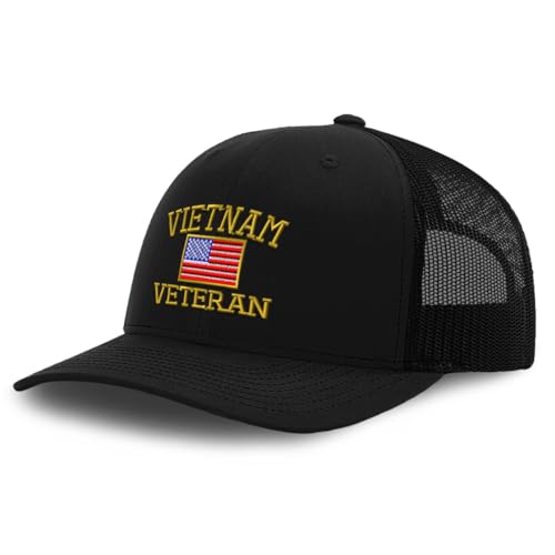Trucker Hat Baseball Cap Vietnam Veteran War B Embroidery Cotton Dad Hats for Men & Women Snapback Black