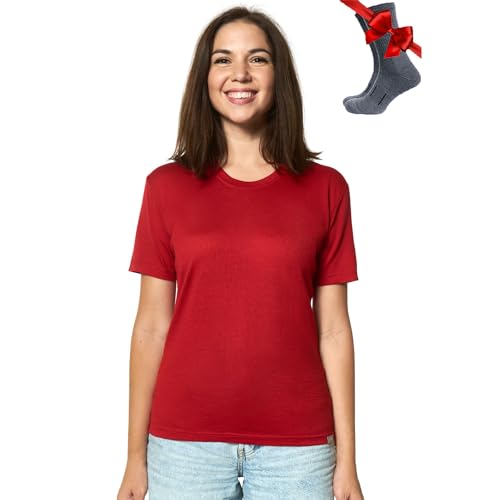 Merino.tech Merino Wool T Shirt Women - 100% Merino Wool Base Layer Womens Short Sleeve Tee + Hiking Socks