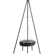 Campfire Tripod Grill, Adjustable Height Hanging Grill with Fire Bowl for Outdoor Cooking, Portable Dutch Oven Tripod for Camping, Backyard, BBQ, Fishing - No Tools Assembly