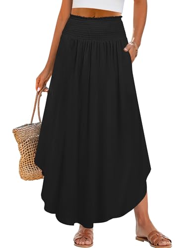 Image of ANRABESS Women's Maxi Skirts Summer Boho Floral High Waisted Flowy Swing Pleated Beach Long Skirt with Pockets