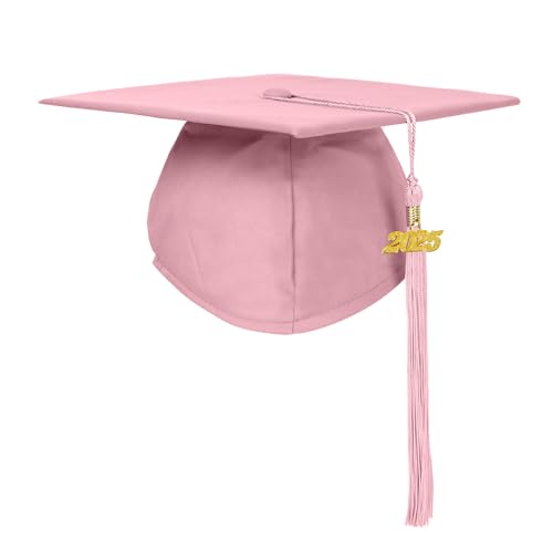 Misscom Unisex Matte Graduation Cap with 2024 2025 Year Charm for Adult Middle High School and Bachelor Pink