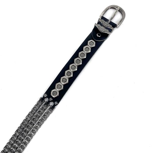 Heavy Motorcycle Chain Belt Genuine Leather Belt For Men Biker Nut Bicycle Chain Waistband4