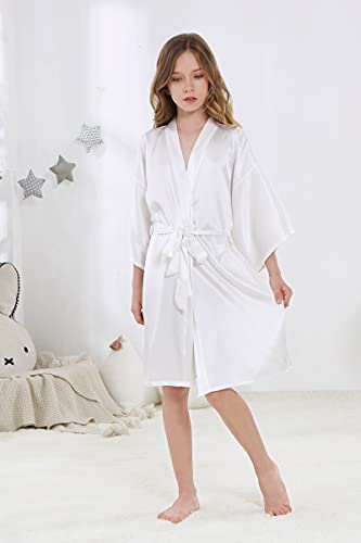 Rhinestone Flower Girl Silky Satin Solid Color Short Kimono Robe for Wedding Birthday Party Spa4