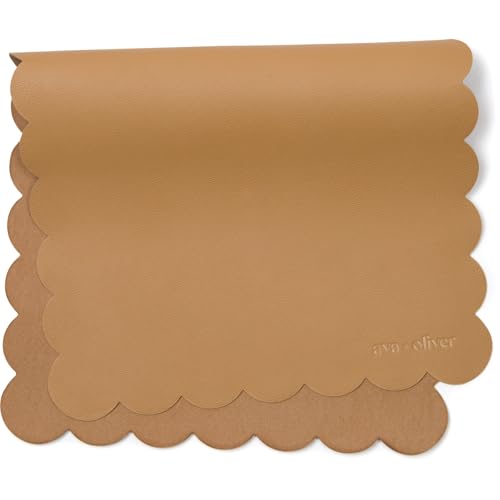 Image of Ava + Oliver Vegan Leather Baby Changing Mat (16 X 30 in) - Multipurpose Wipeable and Portable Diaper Mat - Foldable for Travel (Tan Scallop)