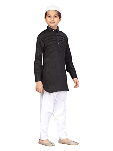 Image of Aarika Boys Black-White Color Pathani Kurta Pyjama with Cap Set (C PS-JK-102-BLACK-WHITE-3)