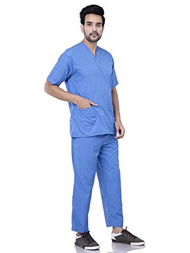 Unisex V-Neck 3 Pocket Top and Cargo Type Trouser Scrub Suit Set (Sea Green, 36-Small)-image-7