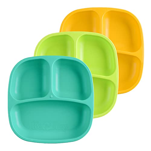 Re Play 7" Divided Toddler 3 Pack Plates With Deep Sides And Three Compartments For Easy Self Feeding | Bpa Free | Dishwasher Safe | Aqua Asst #TOP5