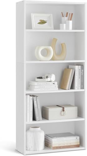 5 Tier Bookshelves and Bookcases bookshelf Floor Standing Display Storage Shelves 134cm Tall Bookcase Home Decor Furniture for Home Office Living Room Bed Room Floor Standing Unit