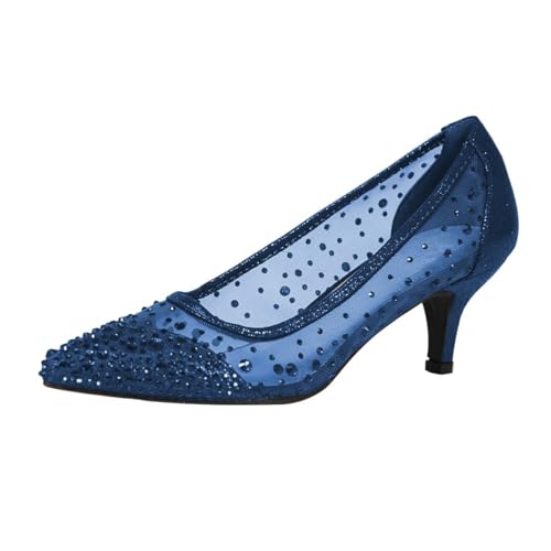 XYD Women's Pointed Closed Toe Slip On Graceful Mesh Pumps Rhinestone Studs Comfy Kitten Heels Shoes for Mother Brides Wedding Party - Main Image