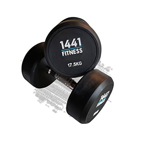 1441 Fitness Rubber Round Dumbbells – Solid Cast Iron Core Coated Head Dumbbell Weights for Exercises at Home and Commercial Gym 17.5 KG