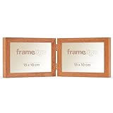 Frametigo - Marco Doble Horizontal de Madera Maciza de Roble Natural, para Fotos de 15x10cm - Cristal Real Pulido - Parte Posterior de Terciopelo y Soporte - Diseño Elegante