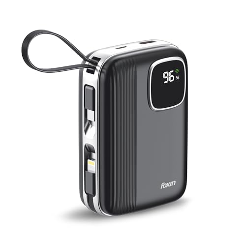 Image of Foxin ChargeX 20 Pocket Power Bank 20000mAh 22.5W Super Fast Charging | Type C & 8 Pin Dual Output Ports| Type C & USB Input & Output |Supports Android, Apple, Tablets | Built-in-Cable | Black