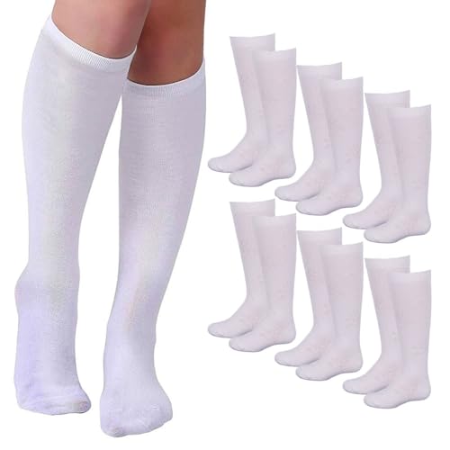6 Pairs Girls Knee High Socks School Uniform Athletic Tube Kids White Size M 4-6 Childrens Kids Sox Casual Dress Outdoor Sports Athletic Stocking Boots Comfort Style Calf Long Trouser Fashion Tights3