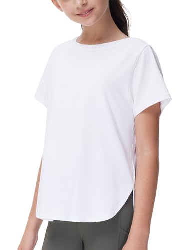 THE GYM PEOPLE Girl's Athletic Shirts Short Sleeve Workout Tops Kids Basic Tees with Side Slits