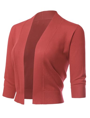 Image of Allsense Women's 3 /4 Sleeve Cropped Shrug Cardigan | Classic Bolero, Open-Front, Lightweight Soft Fine Knit Cover Up