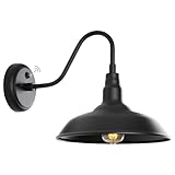GOALPLUS 14' Large Dusk to Dawn Gooseneck Light for Porch, Matte Black Outdoor Barn Light with Wall Mount, Industrial Exterior Farmhouse Wall Sconce with Photocell Sensor