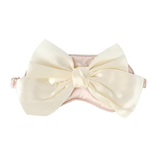 ORZKEY レディース シルク スリーピングアイマスク シルク ボウ アイカバー サテン アイマスク 伸縮性ストラップ付き 旅行用 お昼寝用 ピンク