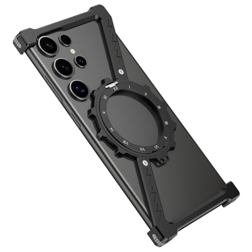 Étui magnétique Samsung S24 Ultra noir en métal sans cadre avec anneau