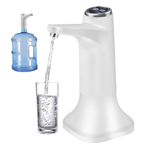 Water Jug Pump Electric Water Dispenser One-Button Water Outlet Bottle Pump Dispenser Automatic Drinking Water Pump for Universal 1-5 Gallon Bottle with USB Charging (White)