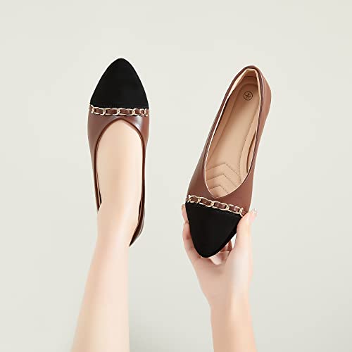 Image of BABUDOG Women's Black Flats Shoes,White Dress Shoes for Women,Crimping Faux Suede Ballet Flats Comfortable