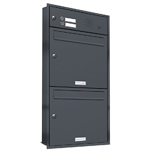 AL Briefkastensysteme, 2er Unterputzbriefkasten mit Klingel in Anthrazit...