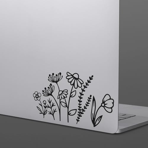 Wildflower Floral Line Art Aesthetic Car Window Waterproof Black 6 Inch Vinyl Decal Sticker
