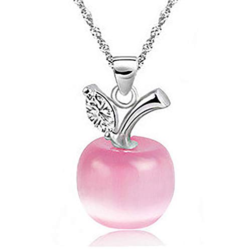 bobauna 3D Pink Opal Apple Shape Pendant Necklace Apple Jewelry Teachers Appreiation Gift for Mentor Coach Principal