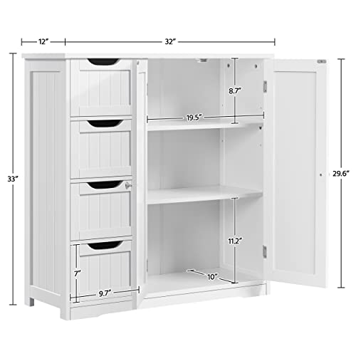 Topeakmart TP-00120338 Bathroom Floor Cabinet Cupboard Free Standing Wooden Cabinet Storage Unit Console Table With 4 Drawers & Double Doors, Adjustable Shelf thumb #2