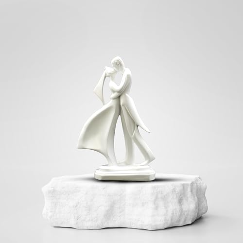 Jashvi Elegant Dancing Embracing Couple Statue Showpiece | White Polyresin