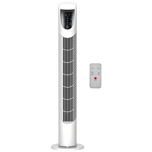 HOMCOM Ventilateur colonne silencieux 40 W, ventilateur tour pour chambre avec 3 modes 3 vitesses, télécommande, oscillant 70°, minuterie et contrôle tactile, 78,5H cm blanc
