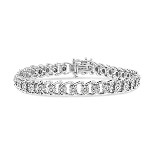 .925 Sterling Silver Diamond Link Tennis Bracelet - Choice of Style and Carat Weight2