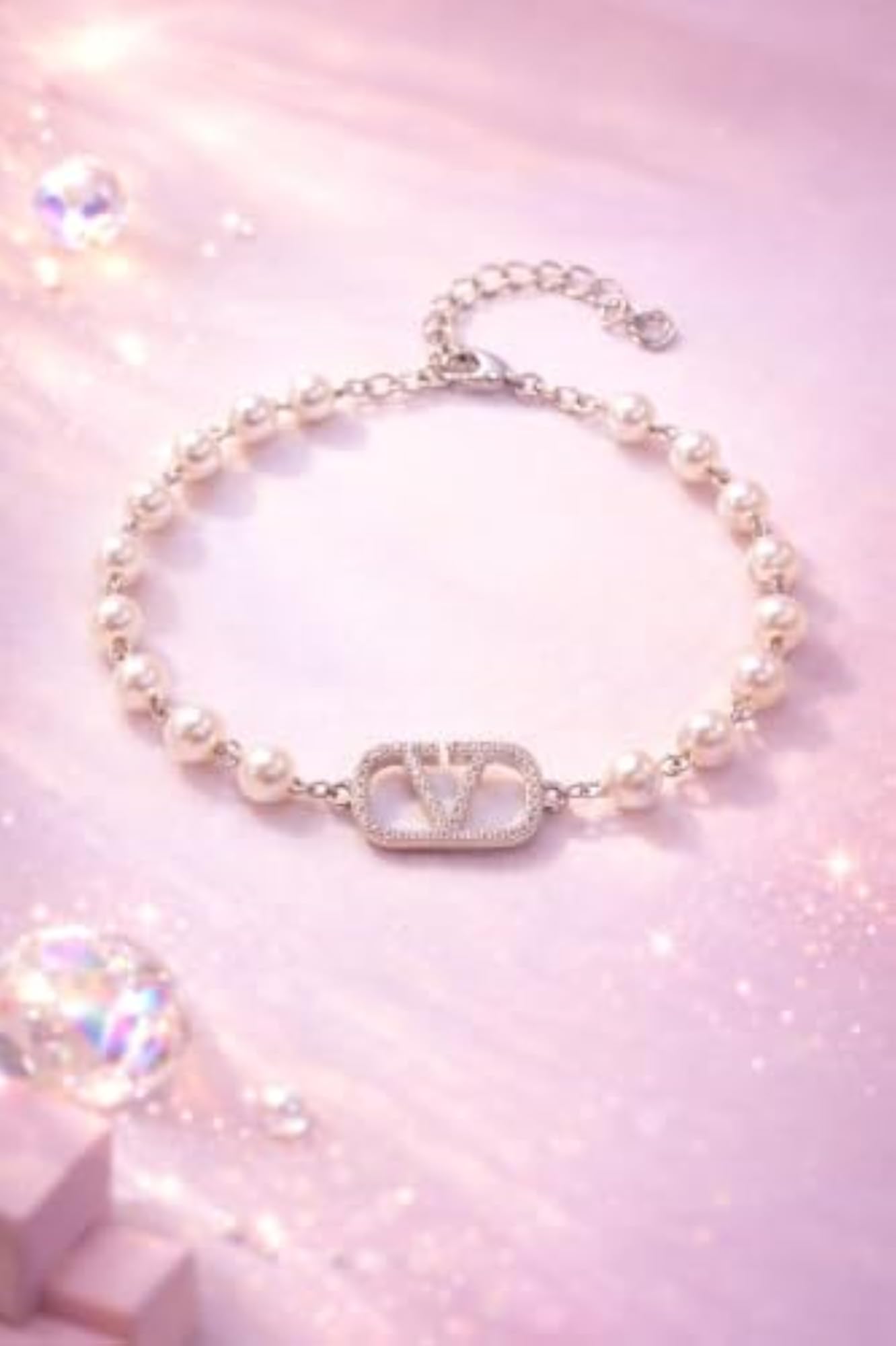 Women's 925 Sterling Silver Pearl V Bracelet, Elegant Design