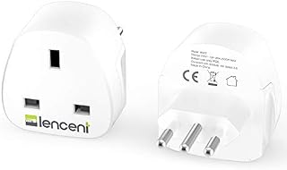 LENCENT 2X UK to Italy Plug Adapter, Grounded Italian Travel Adapter for Italy, Chile, Maldives, San Marino, Vatican City, Uruguay, Syria, Eritrea, Libya and more (Type L)