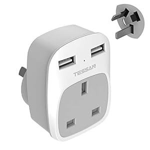 Australia China Plug Adapter with 2 USB Ports, TESSAN Grounded AU Outlet Travel Adapter, 3 in 1 Power Adaptor for UK to…